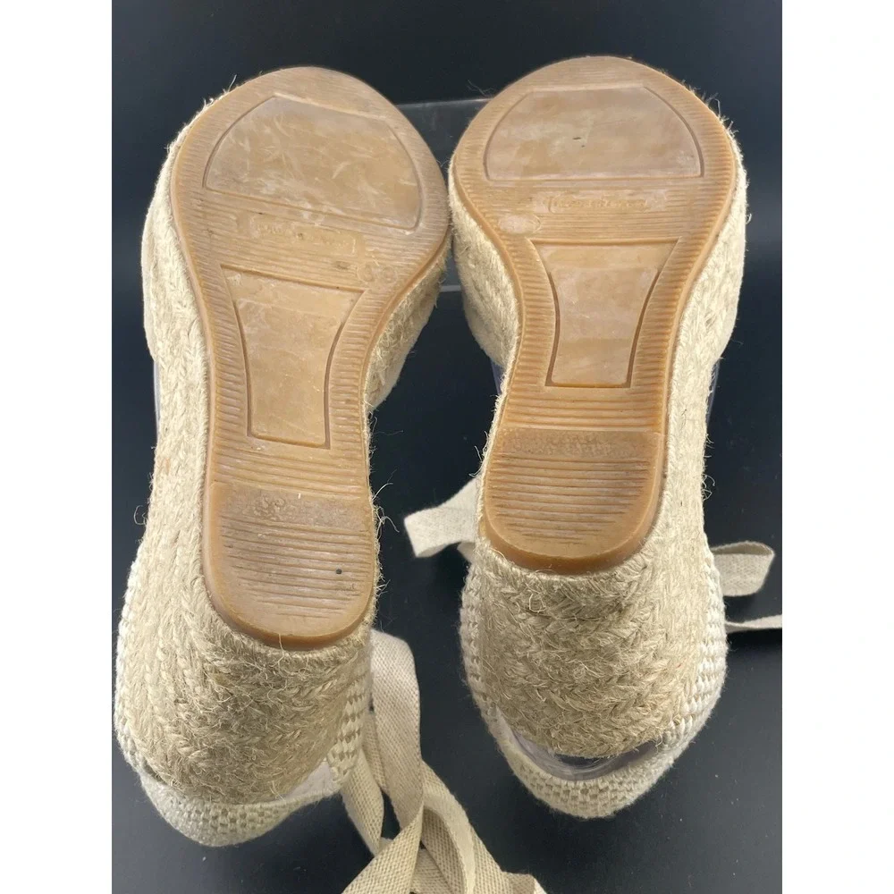 Boden Suede Lace Up Espadrille Wedges Beige Tan Ankle Tie Spain EU 39 US 8.5 9